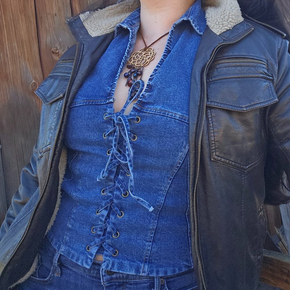 Vintage Denim Cowboy Collared Vest Top - Picture 9 of 9